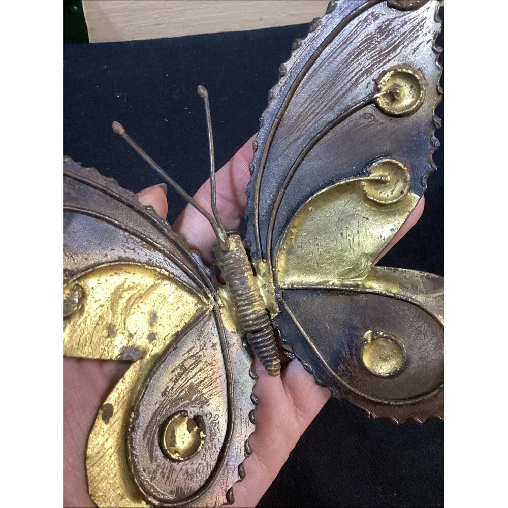 Vintage Metal Art Copper Butterfly Brutalist MCM Wall Decor Rustic Farm Cottage